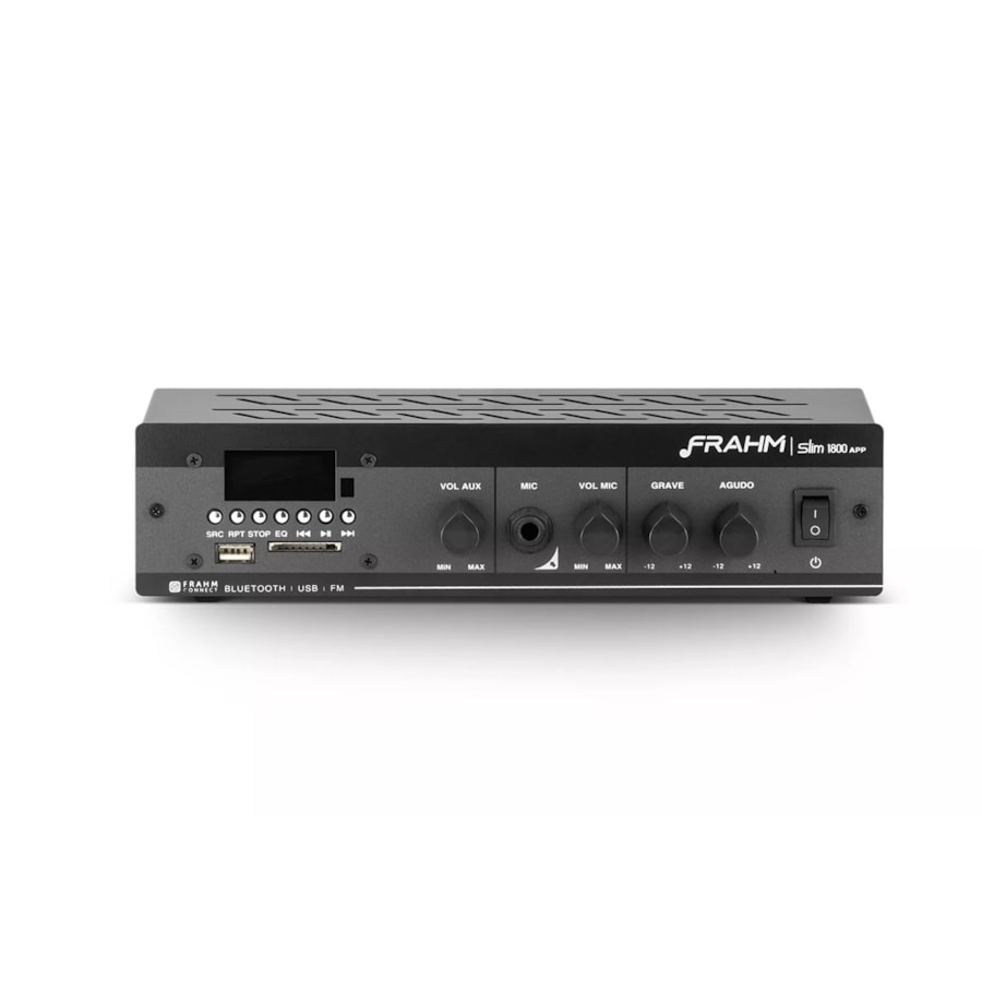 Amplificador de Potência Frahm Slim 1800APPG5 com USB e Bluetooth 60WRMS para até 12 caixas Amplificador de Potência Frahm Slim 1800APPG5 com USB e Bluetooth 60WRMS para até 12 caixas