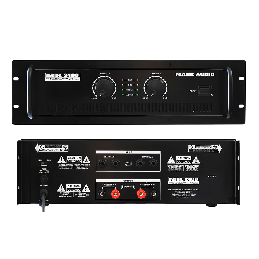 Amplificador de Potência Mark Áudio MK2400 De 400 Watts RMS