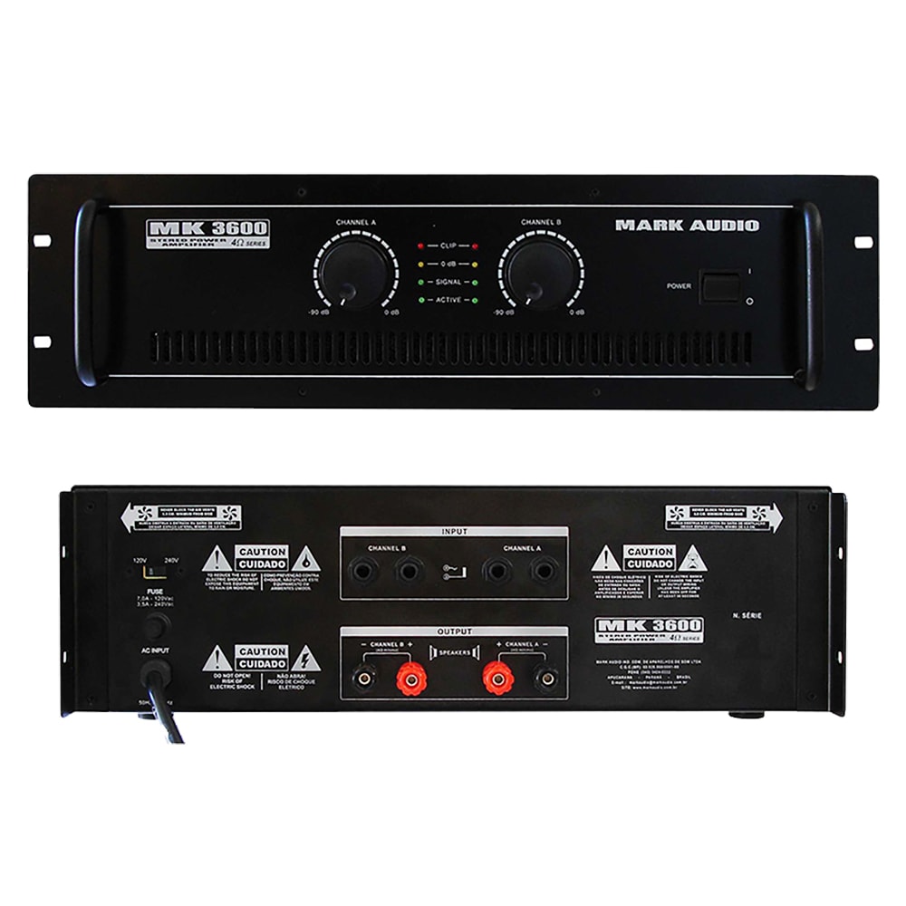 Amplificador de Potência Mark Audio MK3600 de 600 Watts RMS