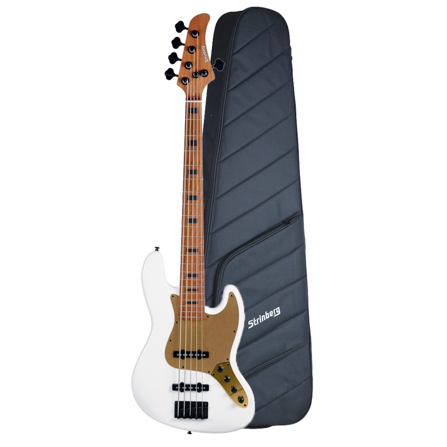Baixo Strinberg JBS155AD Pearl White Signature Aninha Deleones Ativo 5 Cordas C/ Bag Baixo Strinberg JBS155AD Pearl White Signature Aninha Deleones Ativo 5 Cordas C/ Bag