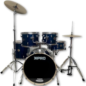 Bateria Acústica X-Pro BAT420 Fusion Stage Blue Sparkle Bumbo de 20 C/ Banco e Pratos