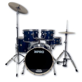 Bateria Acústica X-Pro BAT420 Fusion Stage Blue Sparkle Bumbo de 20 C/ Banco e Pratos
