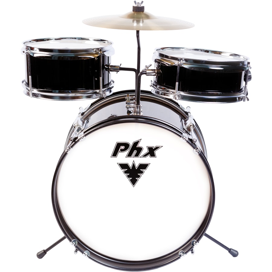 Bateria Infantil PHX BIP-14 BK Preta C/ Ferragens e Pratos