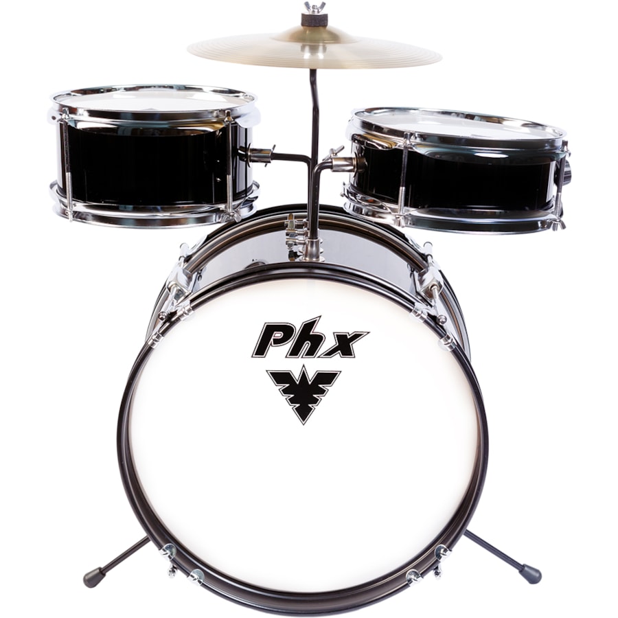 Bateria Infantil PHX BIP-14 BK Preta C/ Ferragens e Pratos Bateria Infantil PHX BIP-14 BK Preta C/ Ferragens e Pratos
