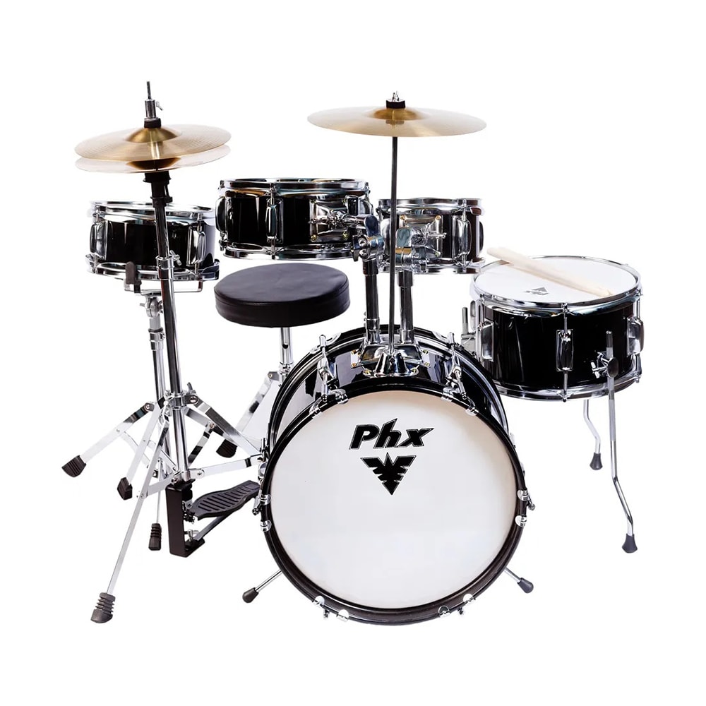Bateria Infantil PHX DS514C Acústica Preta com Banco e Pratos