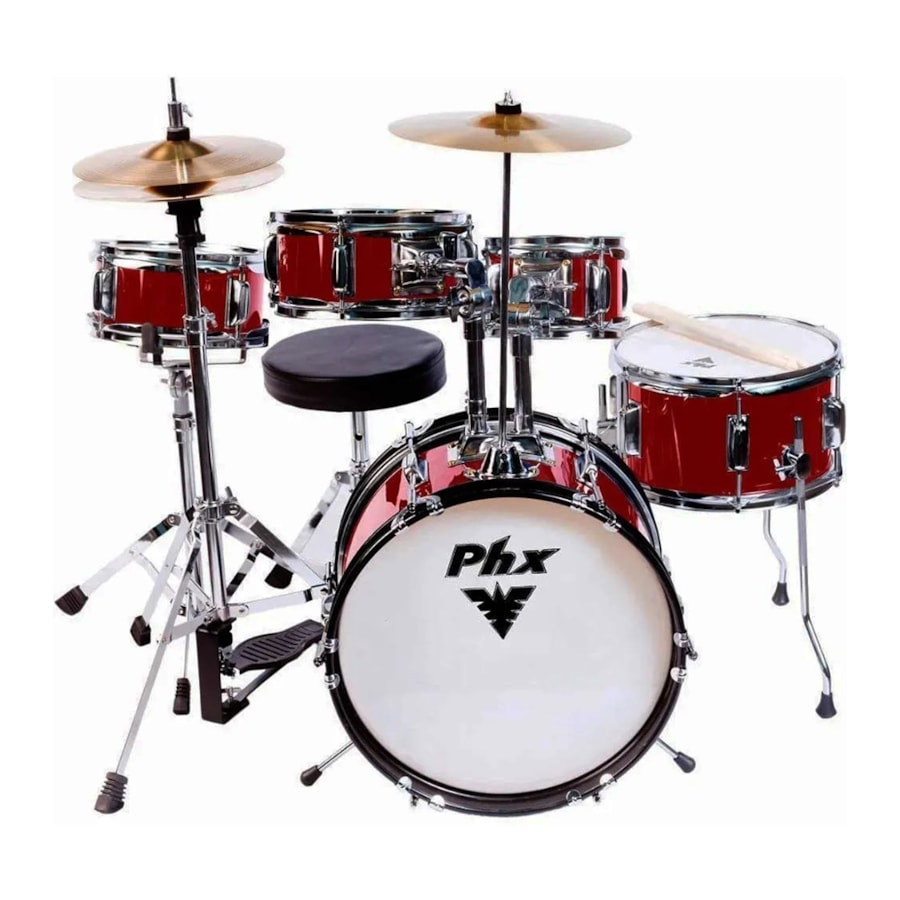 Bateria Infantil PHX DS514C Acústica Vermelha com Banco e Pratos