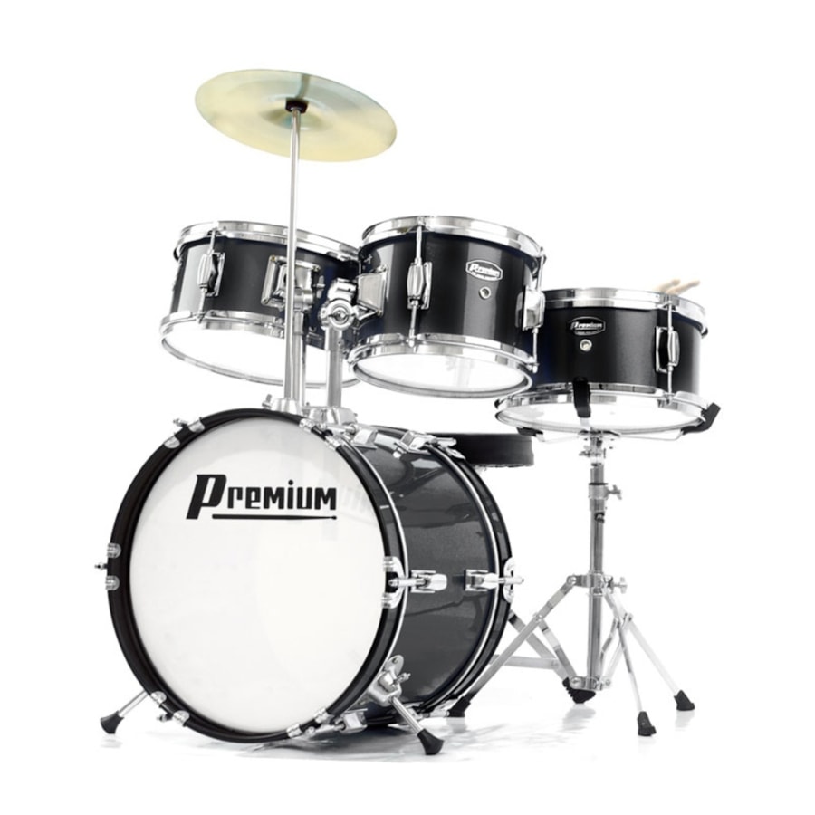 Bateria Infantil Premium DX35J Preta com 4 Tambores