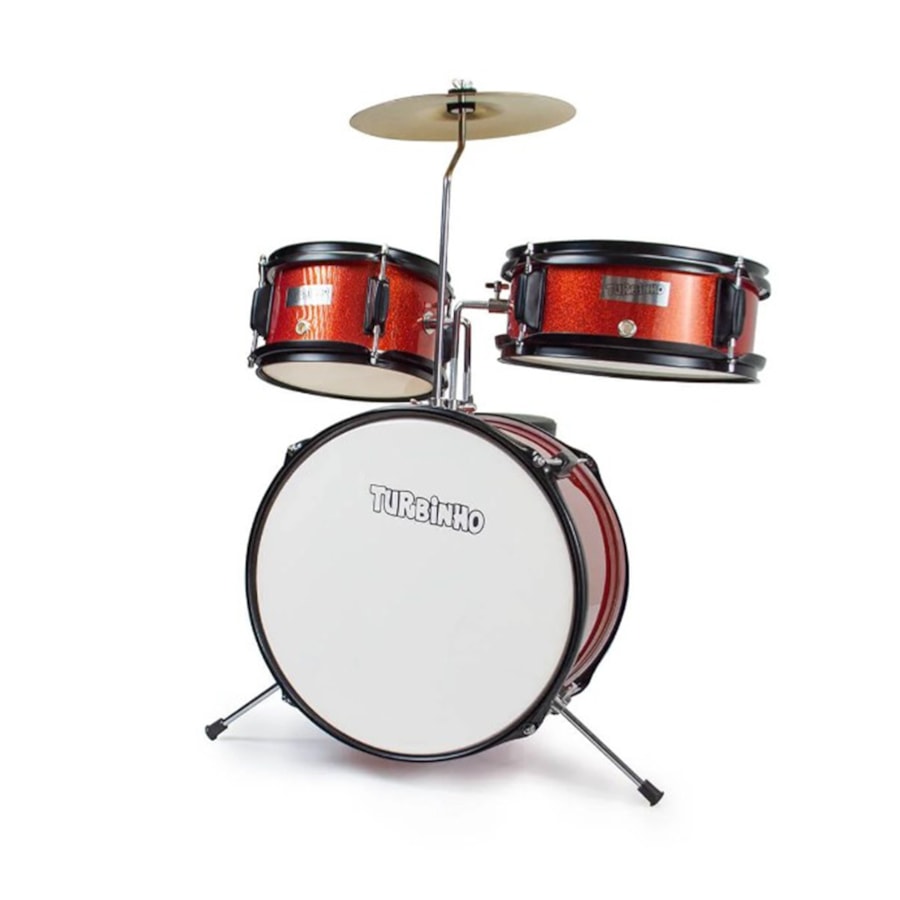 Bateria Infantil Turbinho Laranja Sparkle Acústica com Banco e Prato