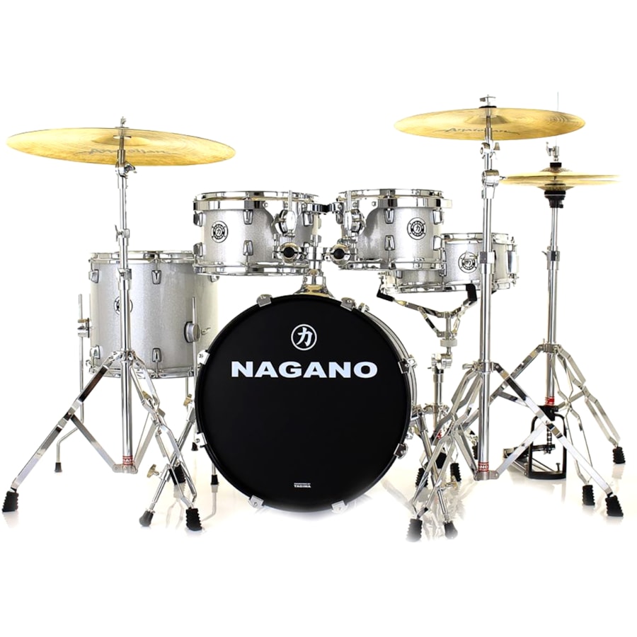 Bateria Nagano Garage Gig 10/12/14/18 Silver Sparkle Kit Ferragens e Peles Duplas