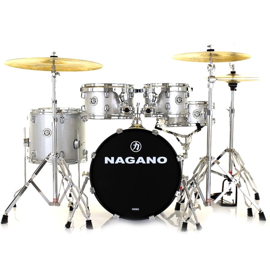 Bateria Nagano Garage Gig 10/12/14/18 Silver Sparkle Kit Ferragens e Peles Duplas