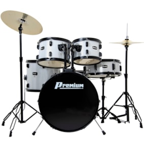 Bateria Premium DX420 SL Prata 20/14/10/12 C/ Ferragens, Prato, Banco e Pedal Bateria Premium DX420 SL Prata 20/14/10/12 C/ Ferragens, Prato, Banco e Pedal