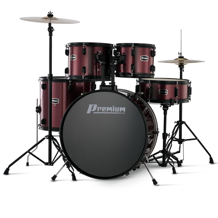 Bateria Premium DX420 WR Vinho 20/14/12/10 C/ Ferragens, Prato, Banco e Pedal