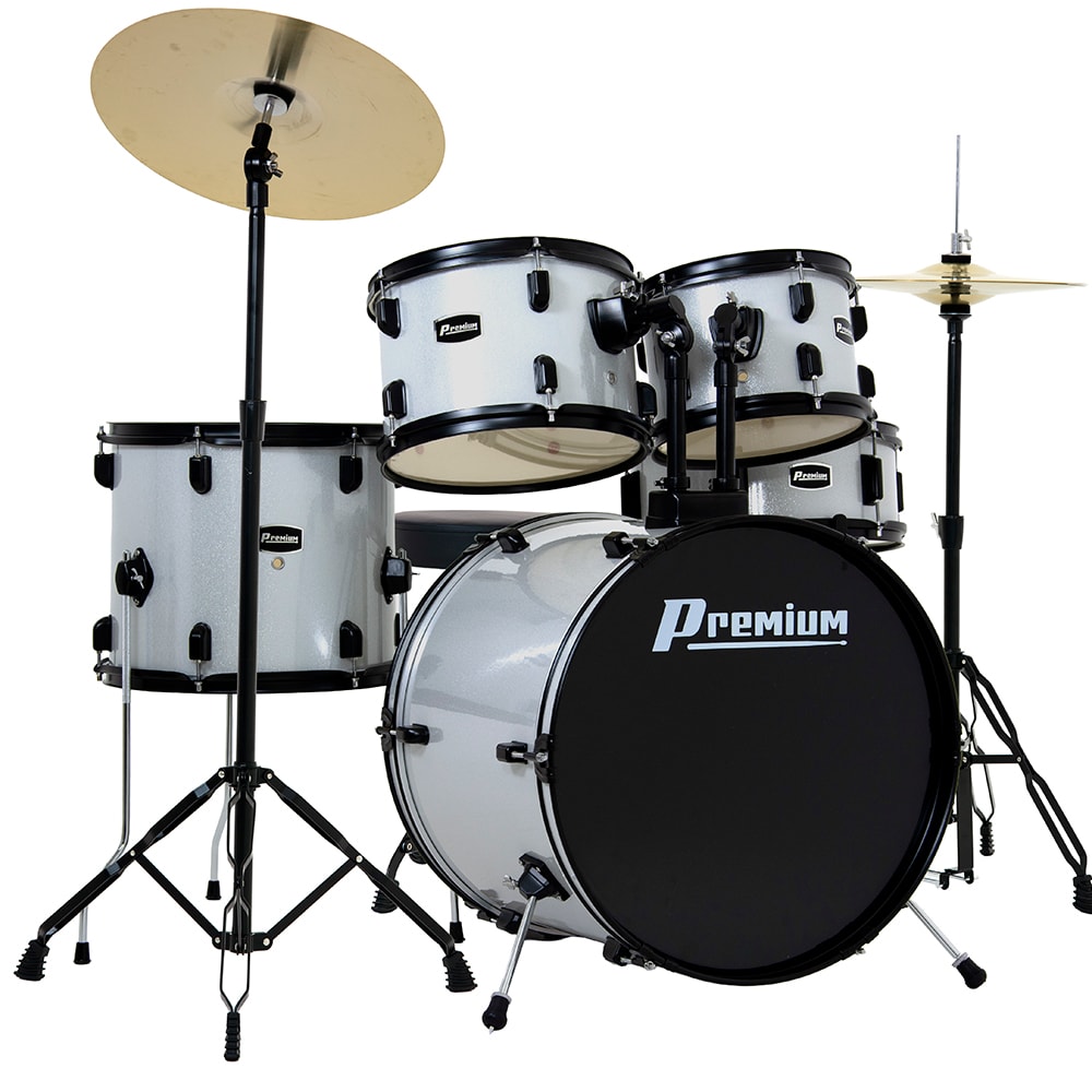 Bateria Premium DX422 SL Prata 22/16/14/10/12 C/ Ferragens, Prato, Banco e Pedal