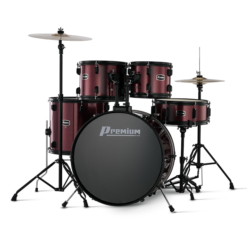 Bateria Premium DX422 WR Vinho  22/16/14/10/12 C/ Ferragens, Prato, Banco e Pedal
