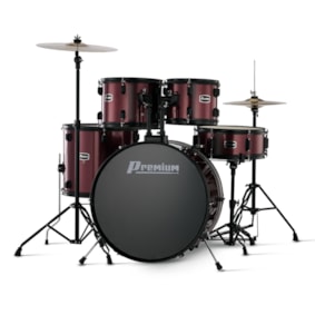 Bateria Premium DX422 WR Vinho  22/16/14/10/12 C/ Ferragens, Prato, Banco e Pedal