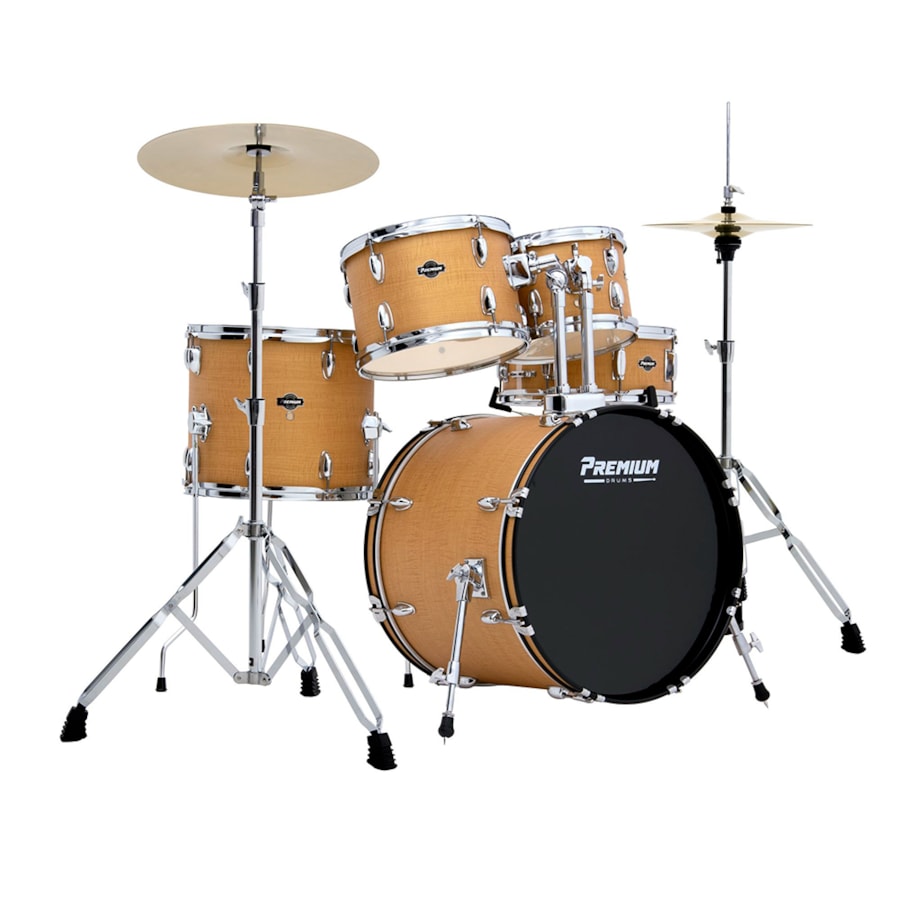 Bateria Premium Max PM20 NWS Natural Wood 20/14/12/10 C/ Ferragens, Pratos, Banco e Pedal