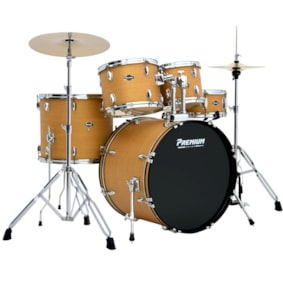 Bateria Premium Max PM22 NWS Naural Wood 22/16/14/12/10 C/ Ferragens, Pratos, Banco e Pedal