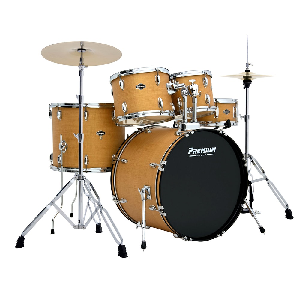 Bateria Premium Max PM22 NWS Naural Wood 22/16/14/12/10 C/ Ferragens, Pratos, Banco e Pedal