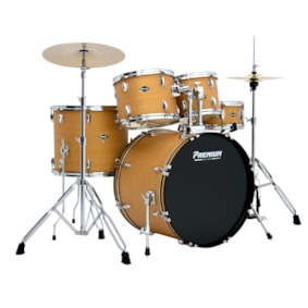 Bateria Premium Max PM22 NWS Naural Wood 22/16/14/12/10 C/ Ferragens, Pratos, Banco e Pedal