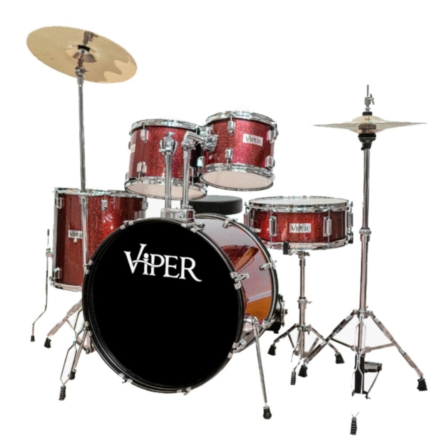 Bateria X-Pro 1020 Viper Series Completa Vinho Sparkle C/ Banco e Pratos