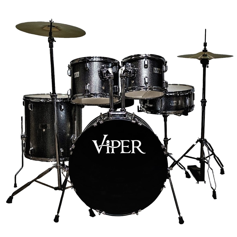 Bateria X-Pro 1220 Viper Series Completa Preta Sparkle C/ Banco e Pratos