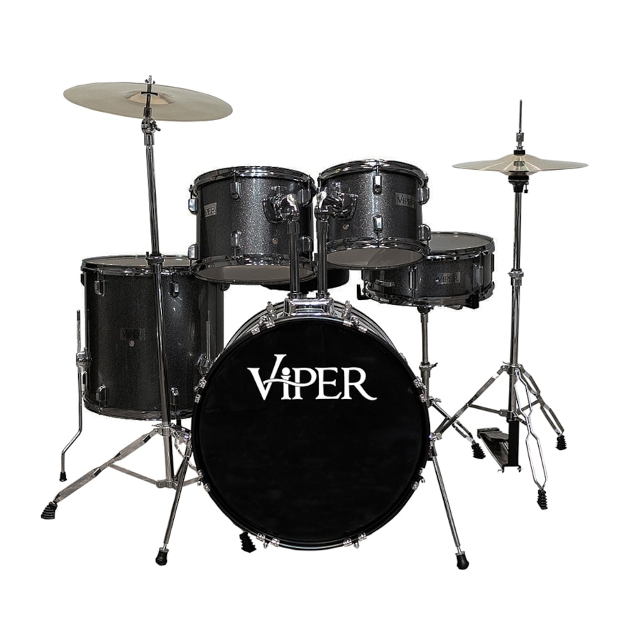 Bateria X-Pro 1222 Viper Series Completa Preta Sparkle c/ Banco e Pratos