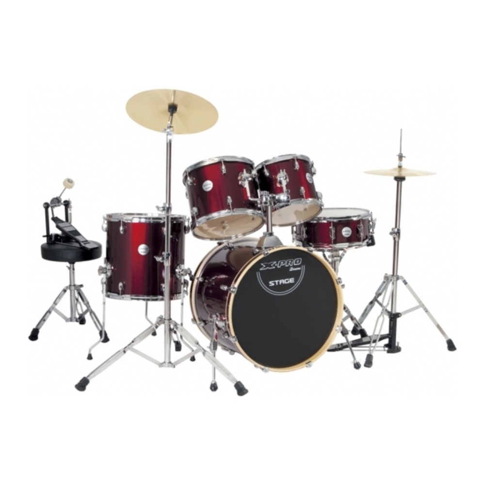 Bateria X-Pro BAT120 Stage Series Completa Vinho C/ Banco e Pratos