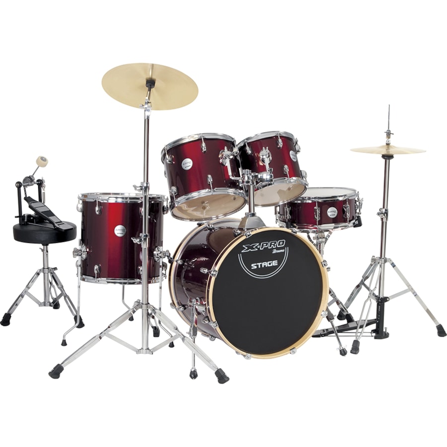Bateria X-Pro BAT122 STG Stage Series Completa Wine c/ Banco e Pratos