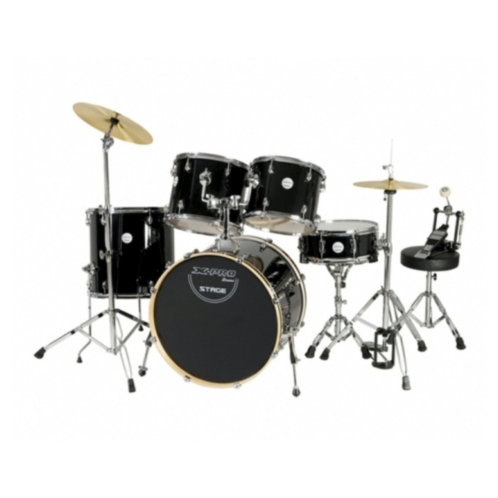 Bateria X-Pro BAT218 Stage Series Completa Preta c/ Banco e Pratos
