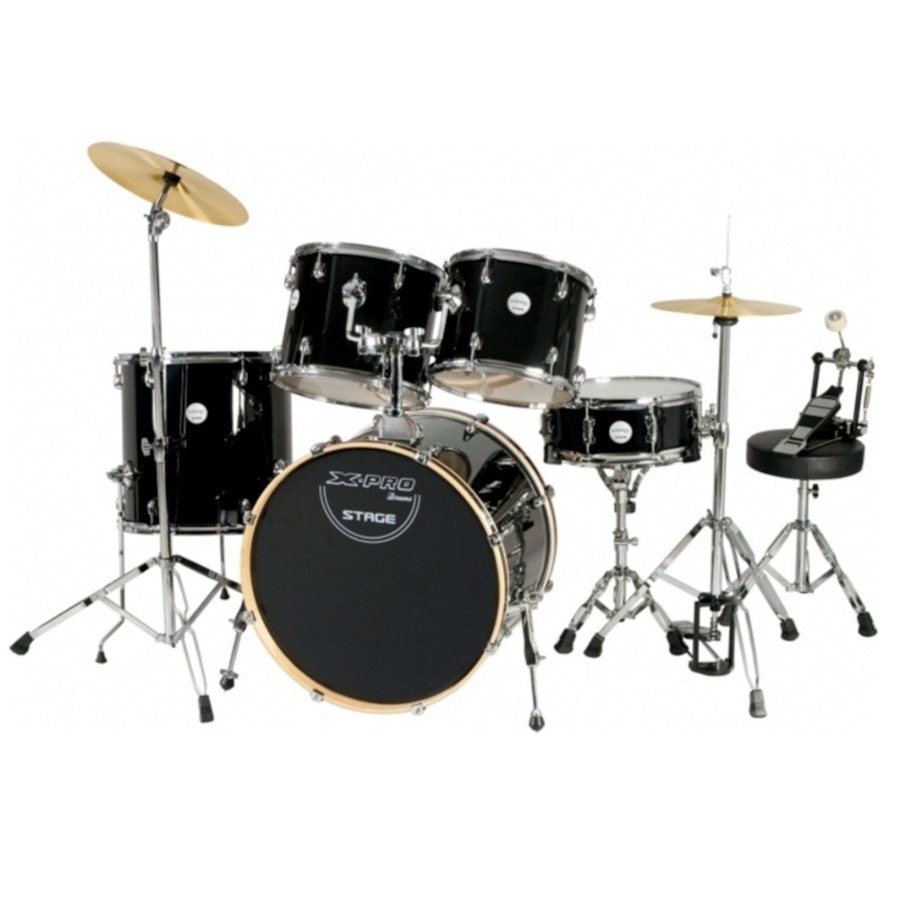 Bateria X-Pro BAT222 STG Stage Series Completa Preta c/ Banco e Pratos Bateria X-Pro BAT222 STG Stage Series Completa Preta c/ Banco e Pratos