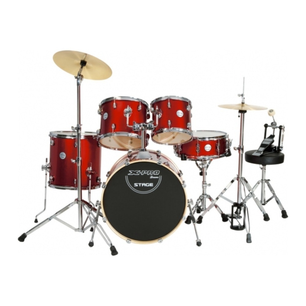 Bateria X-Pro BAT320 STG Stage Series Completa Vermelha c/ Banco e Pratos