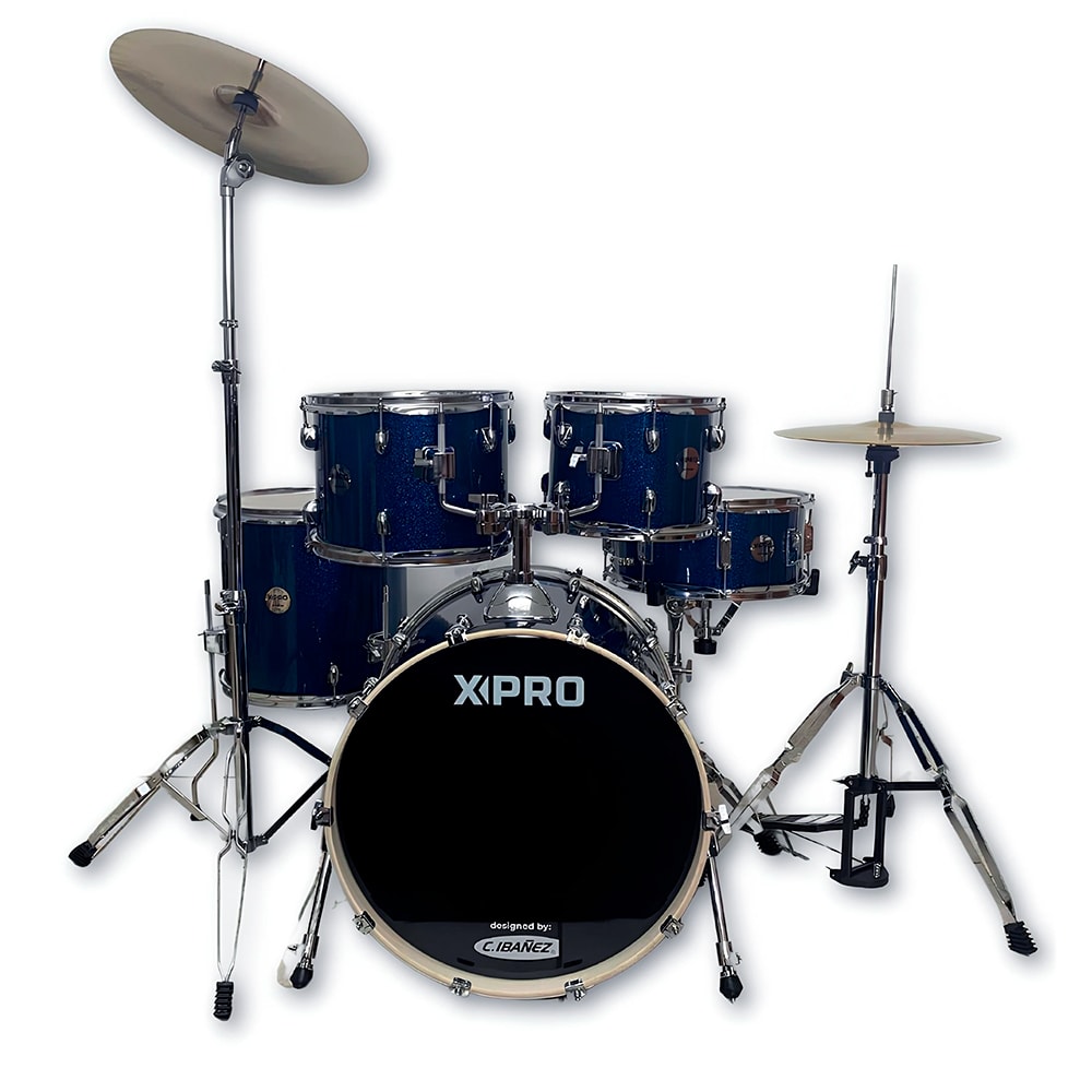 Bateria X-Pro BAT420 Fusion Stage Blue Sparkle Bumbo de 20 C/ Banco e Pratos