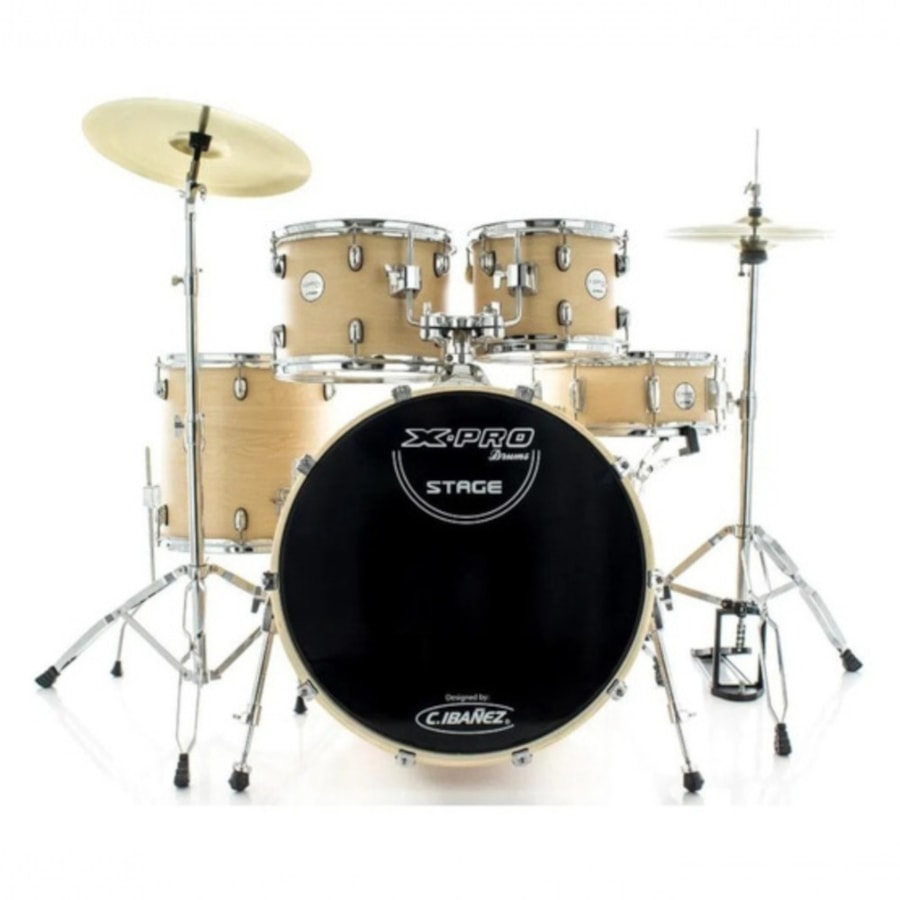 Bateria X-Pro BAT722 STG Stage Series Completa Natural Wood C/ Banco e Pratos