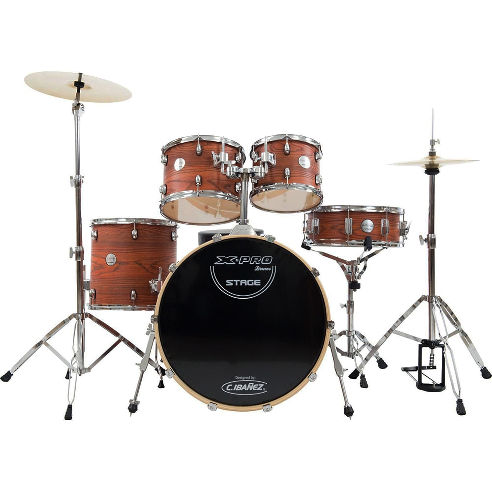 Bateria X-Pro BAT822 STG Stage Series Completa Dark Wood c/ Banco e Pratos