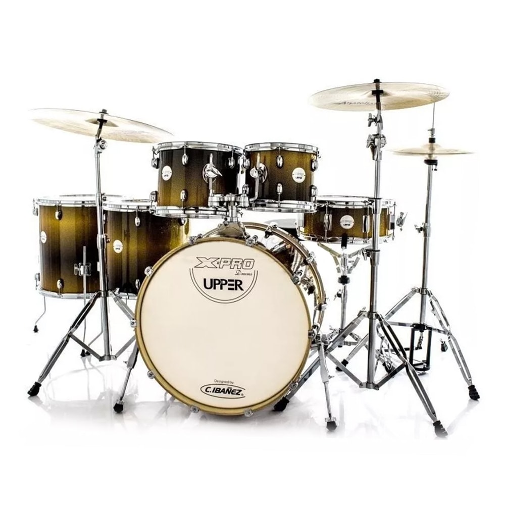Bateria X Pro Rock Upper Gold 2 Surdos 10/12/14/16/22 Caixa 14x5,5