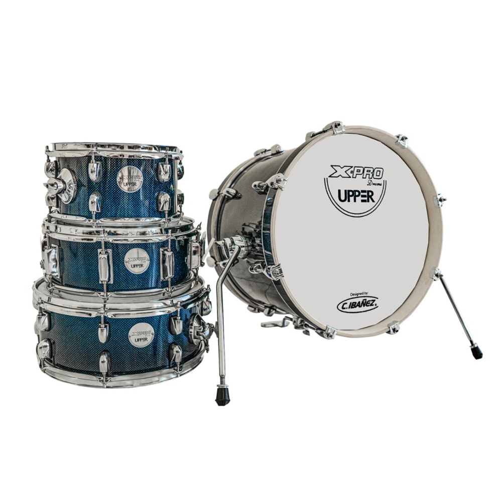 Bateria X-Pro Upper Gig BLS Linha Upper de 4 Peças Blue Sparkle Shell Pack Azul