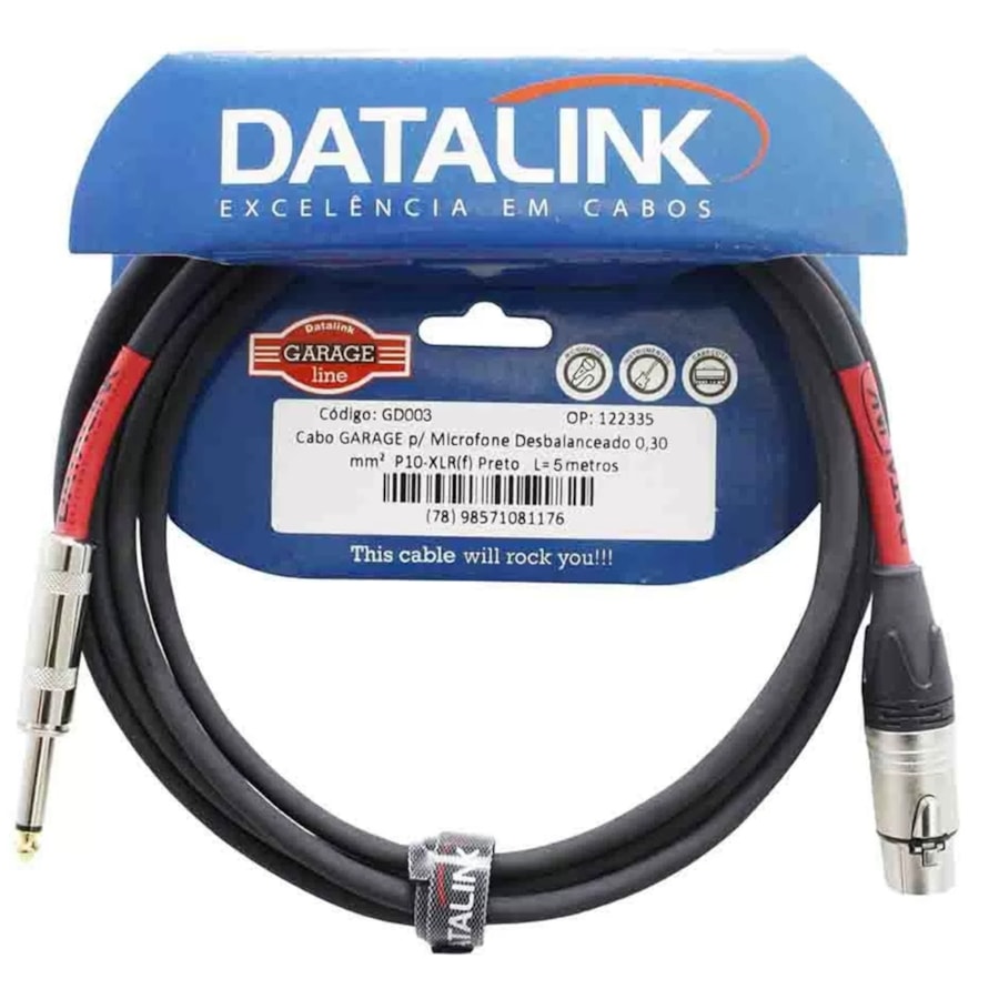 Cabo Datalink Garage GD003 XLR para P10 de 5 Metros Cabo Datalink Garage GD003 XLR para P10 de 5 Metros