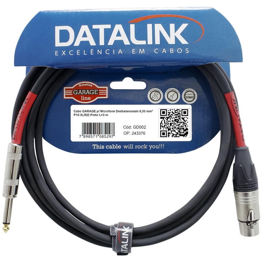 Cabo Datalink GD002 Linha Garage Line P10 - XLR de 3m Cabo Datalink GD002 Linha Garage Line P10 - XLR de 3m