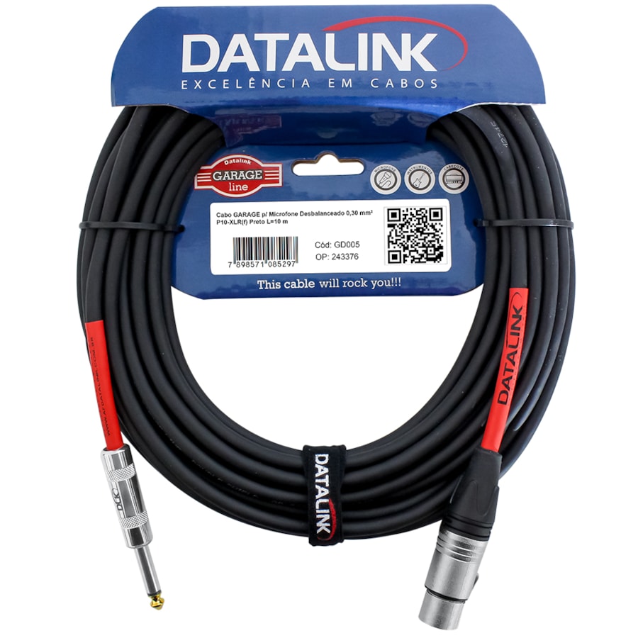 Cabo Datalink GD005 Linha Garage Line P10 - XLR de 10m Cabo Datalink GD005 Linha Garage Line P10 - XLR de 10m