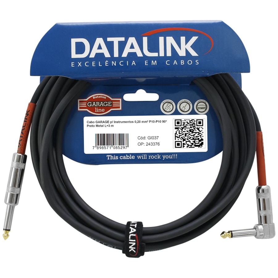 Cabo Datalink GI037 Linha Garage Line com P10 em L de 3m Cabo Datalink GI037 Linha Garage Line com P10 em L de 3m