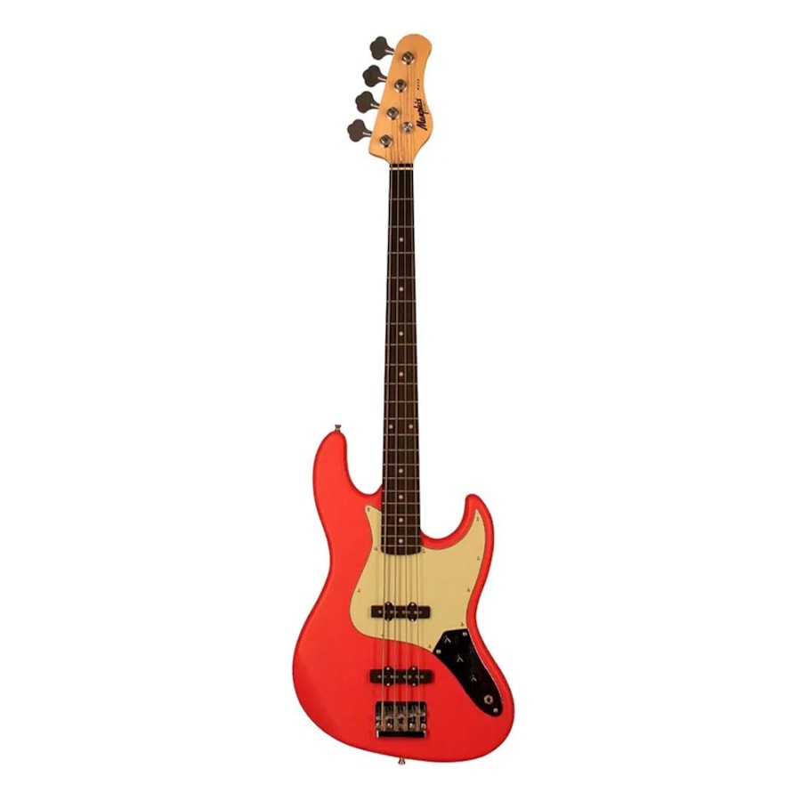 Contrabaixo Memphis by Tagima MB-50 E/MG FRS Jazz Bass Passivo de 4 Cordas Fiesta Red c/ Escala Escura e Escudo Mint Green