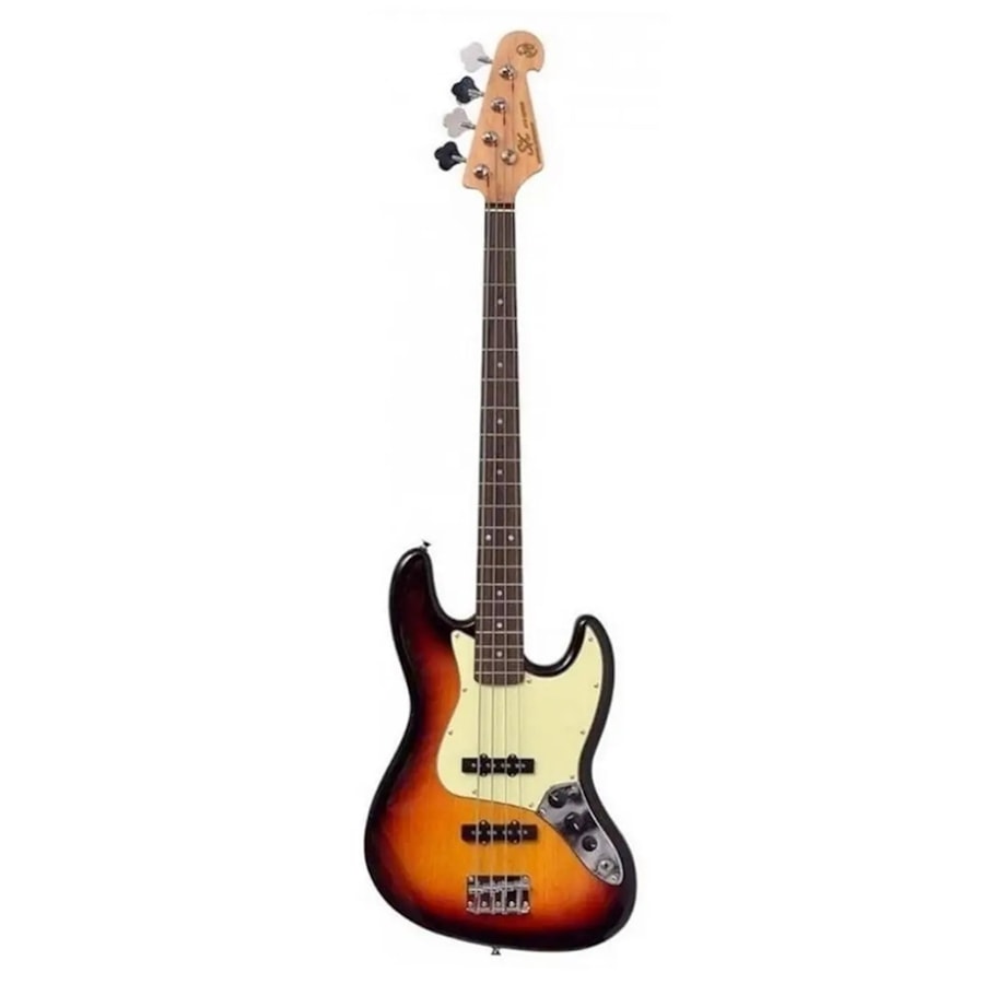 Contrabaixo SX SJB62+ 3TS Vintage Series Jazz Bass de 4 Cordas Sunburst c/ Escudo Mint Green e Bag Contrabaixo SX SJB62+ 3TS Vintage Series Jazz Bass de 4 Cordas Sunburst c/ Escudo Mint Green e Bag