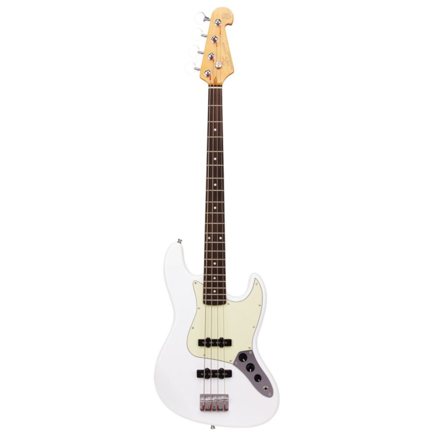 Contrabaixo SX SJB62 Jazz Bass De 4 Cordas Branco c/ Escudo Mint Green - c/ Bag