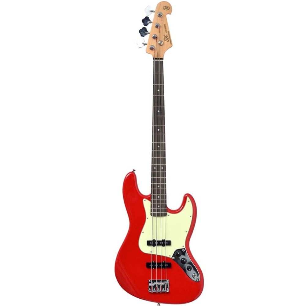Contrabaixo SX SJB62 Jazz Bass De 4 Cordas Fiesta Red c/ Escudo Mint Green - Acompanha Bag