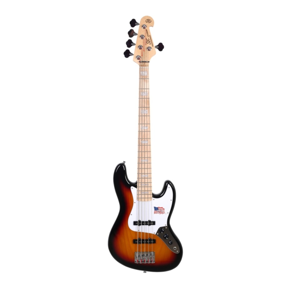 Contrabaixo SX SJB75 Jazz Bass de 5 Cordas Sunburst C/ Escudo Branco