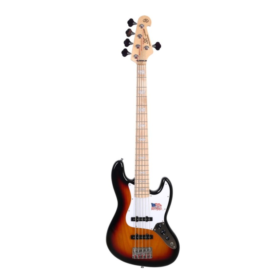 Contrabaixo SX SJB75 Jazz Bass de 5 Cordas Sunburst C/ Escudo Branco Contrabaixo SX SJB75 Jazz Bass de 5 Cordas Sunburst C/ Escudo Branco
