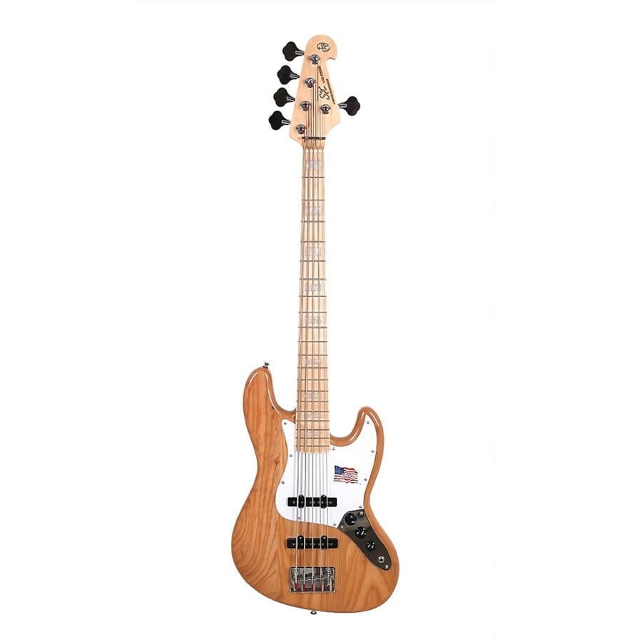 Contrabaixo SX SJB755 ASH NA Jazz Bass de 5 Cordas Natural c/ Escudo Branco