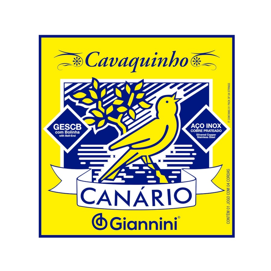 Encordoamento para Cavaquinho Giannini Canário GESCB de Aço c/ Bolinha Encordoamento para Cavaquinho Giannini Canário GESCB de Aço c/ Bolinha
