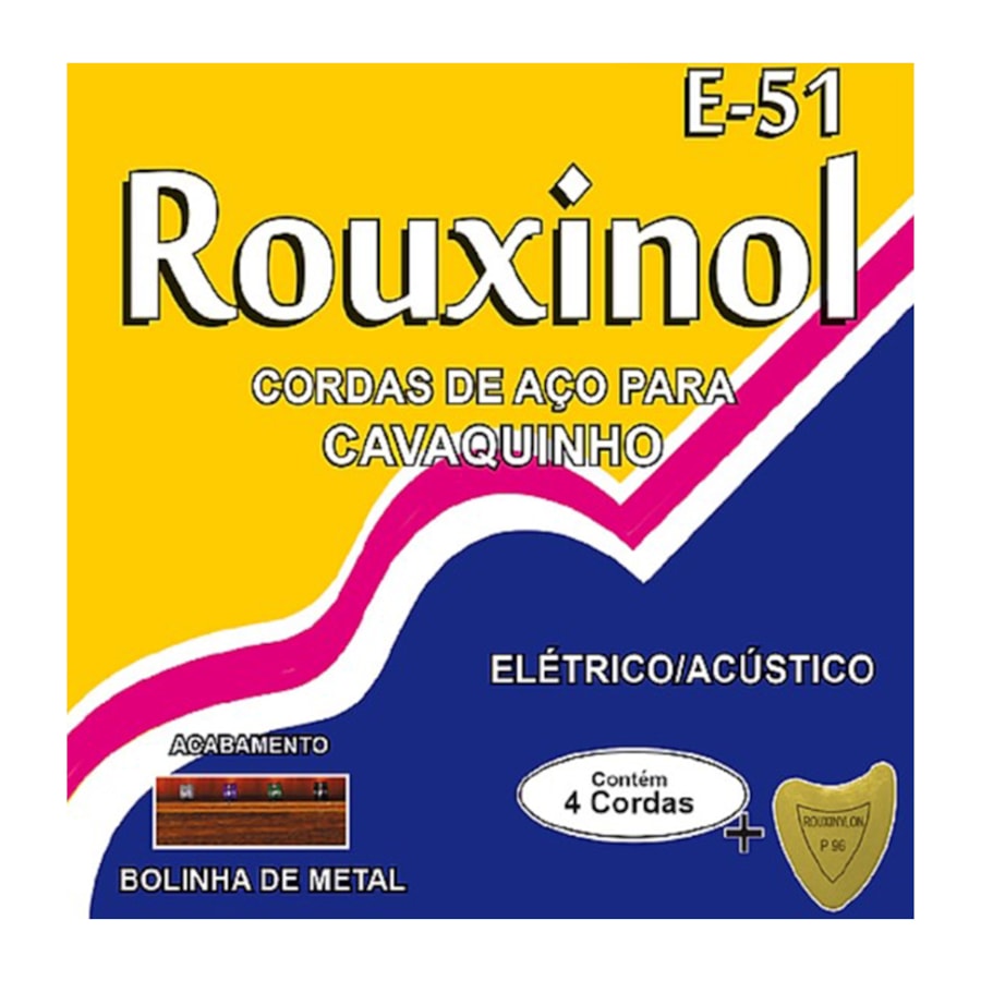 Encordoamento Para Cavaquinho Rouxinol E51 Calibre .011 com Bolinha + Palheta  Encordoamento Para Cavaquinho Rouxinol E51 Calibre .011 com Bolinha + Palheta