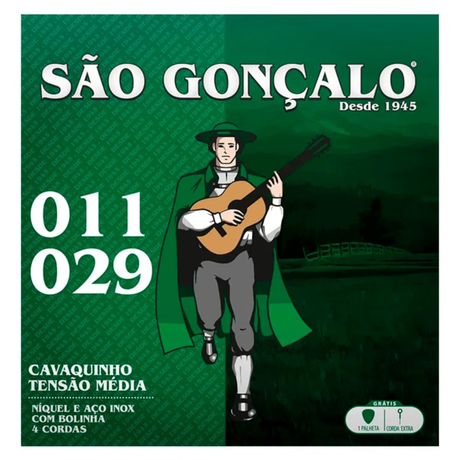 Encordoamento para Cavaquinho São Gonçalo 131 C/ Palheta e 3ª Extra 0.011 Encordoamento para Cavaquinho São Gonçalo 131 C/ Palheta e 3ª Extra 0.011